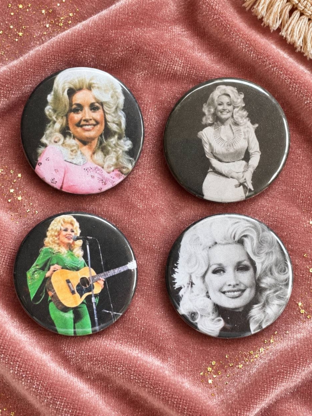 Dolly-Inspired Collectible Button Pin Set - Pink & Green